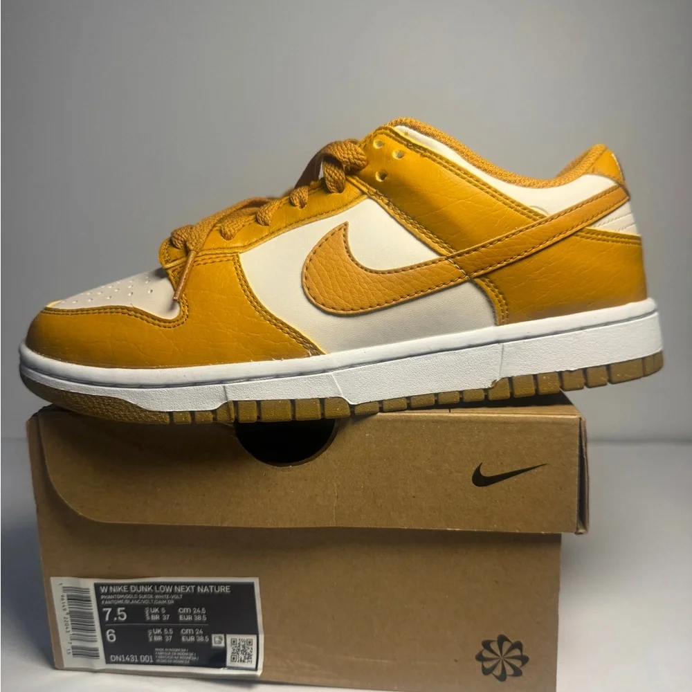 Nike Dunk Low Next Nature Gold Mustard Wm 7.5 yellow white nwb DN1431-001 - Picture 2 of 10